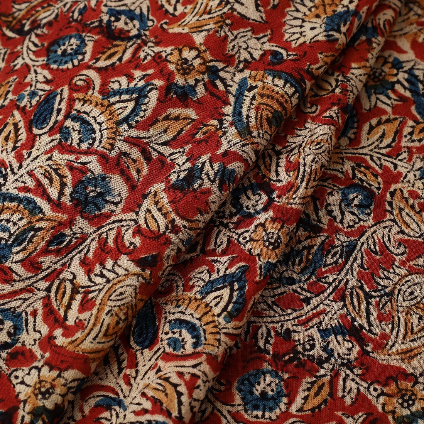 Red - Pedana Kalamkari Block Printed Cotton Fabric 27