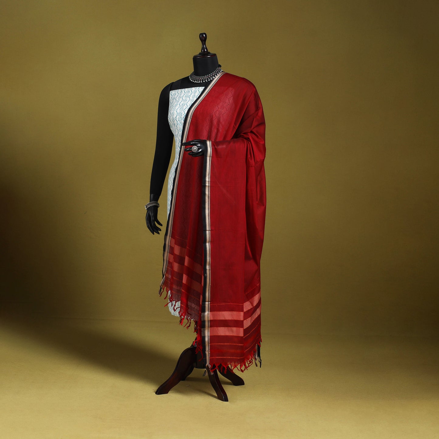 Red - dharwad mercerised cotton dupatta with border 79