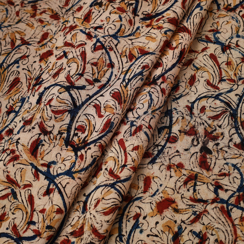 Beige - Pedana Kalamkari Block Printed Cotton Fabric 30