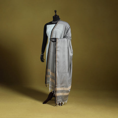 Grey - dharwad mercerised cotton dupatta with border 82
