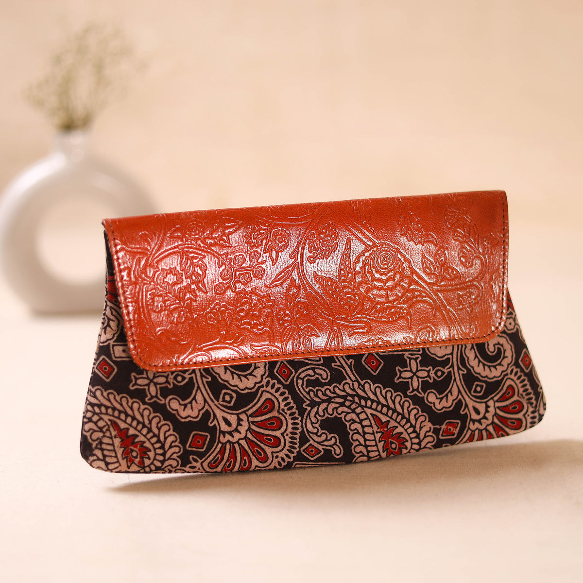 Embossed Leather Flap Hand Print Clutch  29