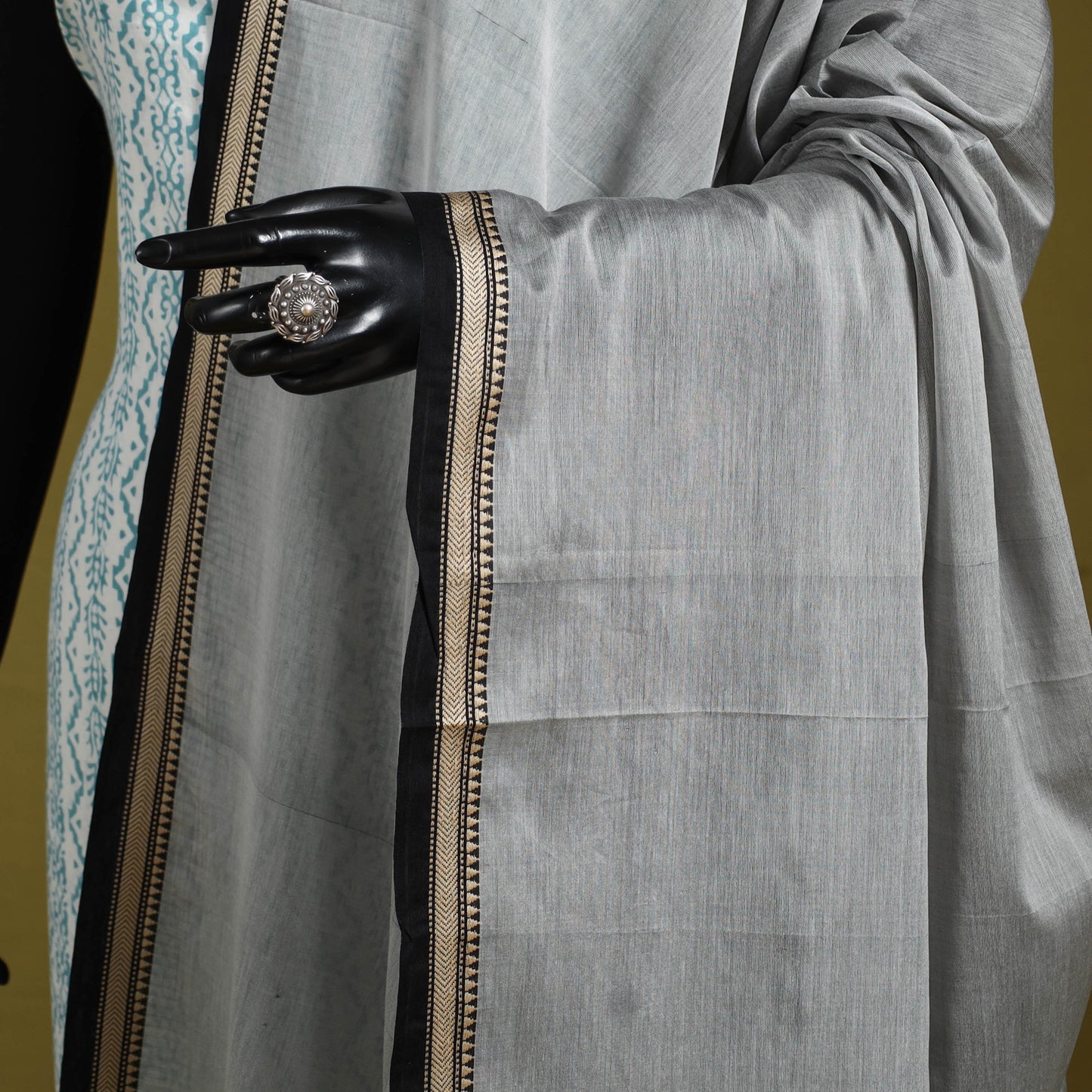 Grey - dharwad mercerised cotton dupatta with border 82