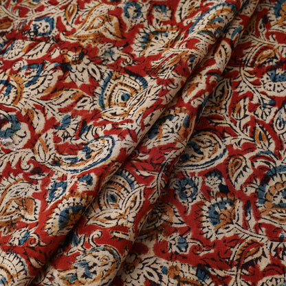 Red - Pedana Kalamkari Block Printed Cotton Fabric 35