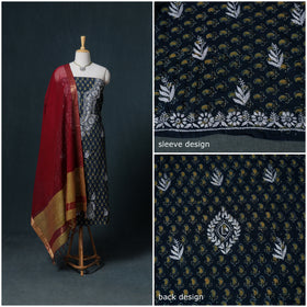Lucknowi Chikankari Hand Work Unstitched Dress Material: Kurta & Dupatta with Jewellery 42