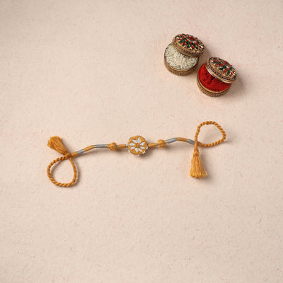 Handmade Patwa Thread & Mirror Work Rakhi 02