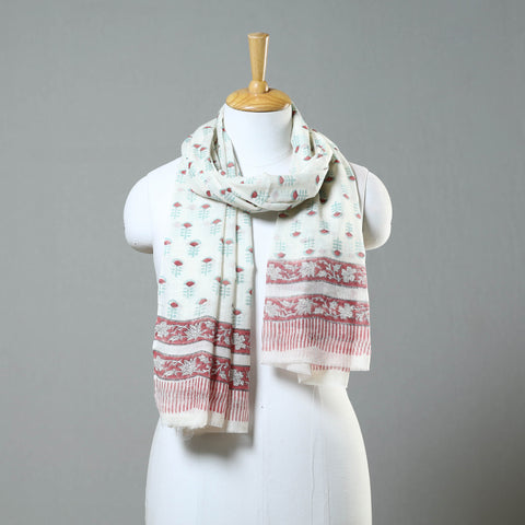 White - Sanganeri Hand Block Printed Woollen Stole 36
