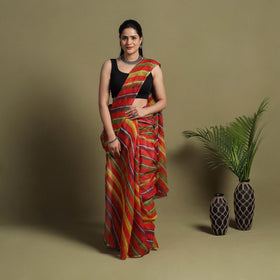 Buy Red Tie-Dye Kota Doria Cotton Leheriya Saree