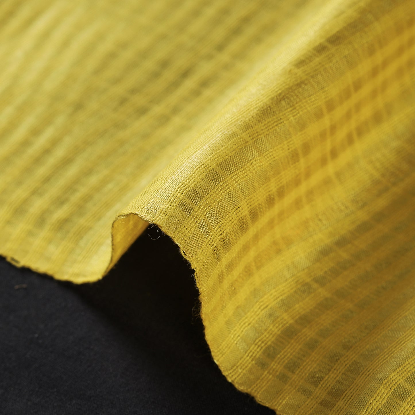 Yellow - Vidarbha Tussar Silk Checks Handloom Fabric