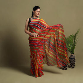 Buy Red Tie-Dye Kota Doria Cotton Leheriya Saree