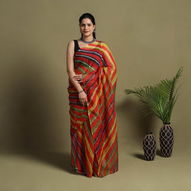 Buy Red Tie-Dye Kota Doria Cotton Leheriya Saree
