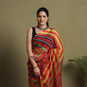 Buy Red Tie-Dye Kota Doria Cotton Leheriya Saree