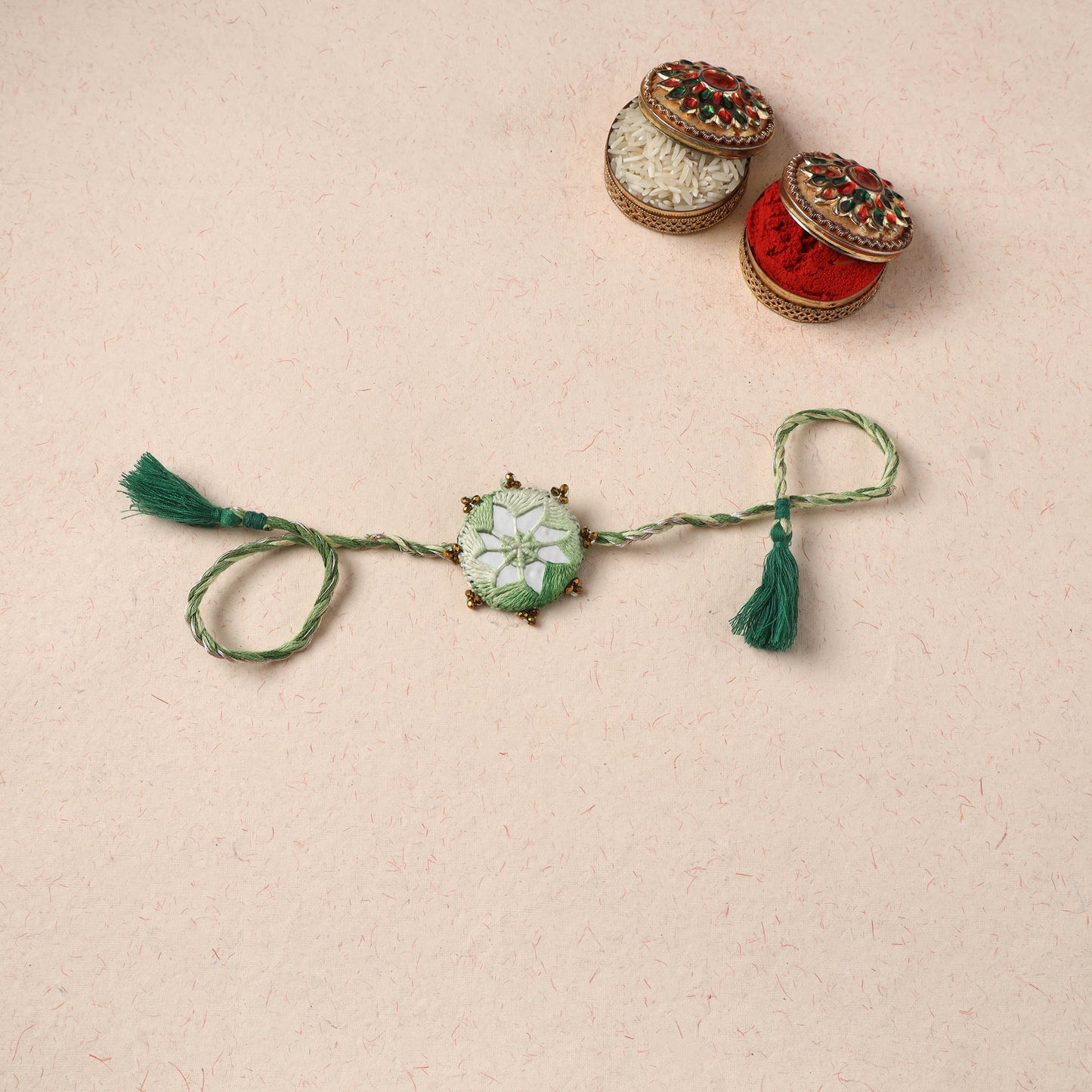 Handmade Thread & Mirror Work Rakhi 08