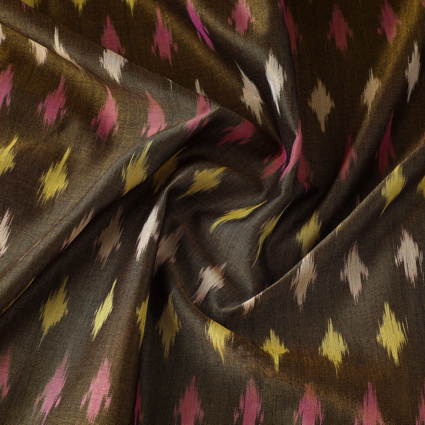 Brown - Mercerised Cotton Pochampally Ikat Fabric 04