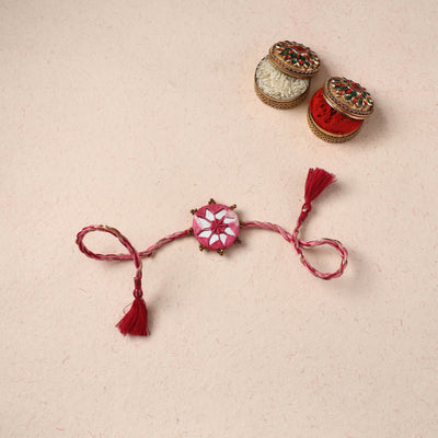 Handmade Thread & Mirror Work Rakhi 09