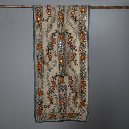 Grey - Ranihati Chapa Work Phulkari Embroidery Chanderi Silk Stole 03