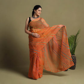  Orange Tie-Dye Kota Doria Cotton Leheriya Saree