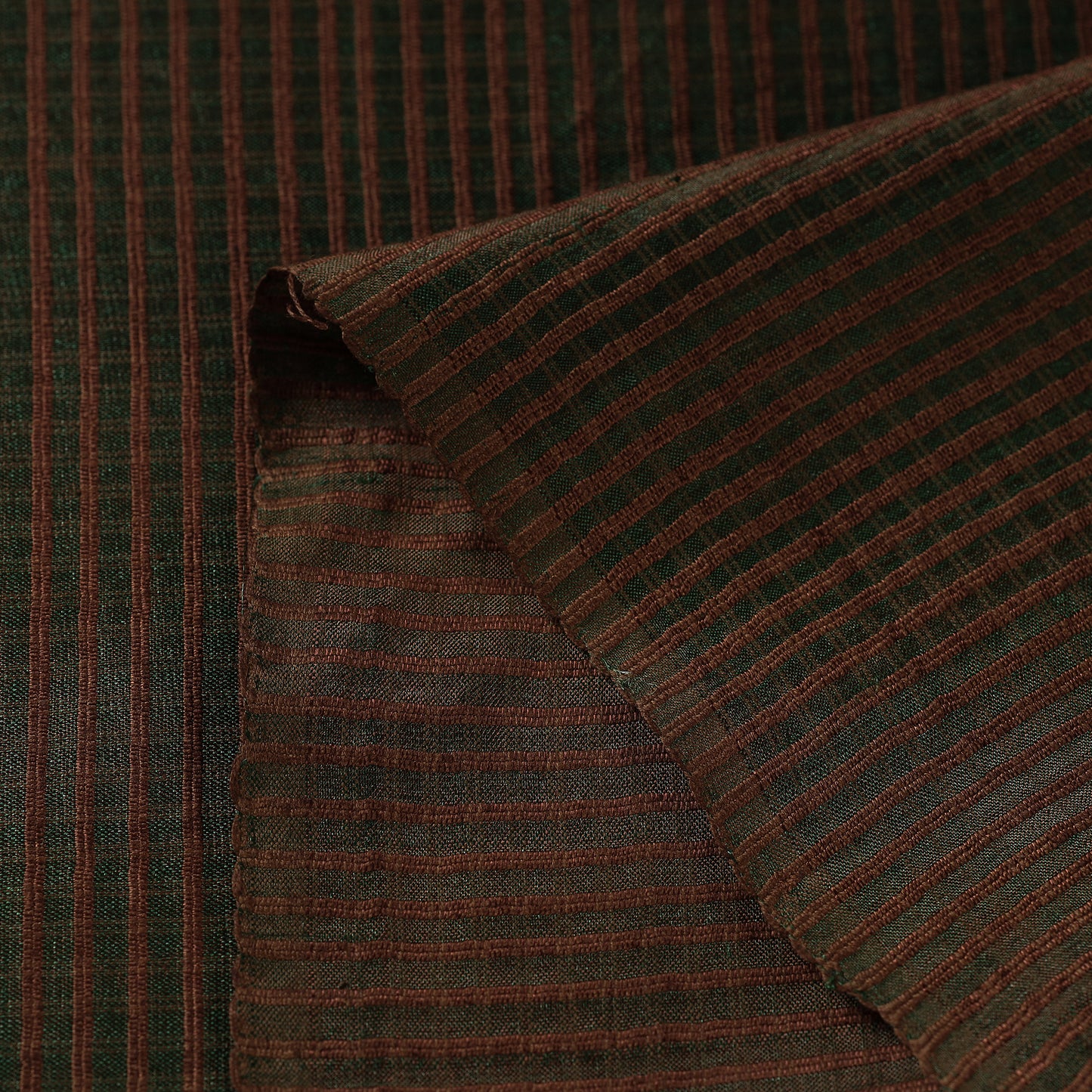 Dark Brown - Vidarbha Tussar Silk Checks Handloom Fabric