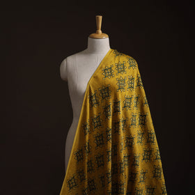 Yellow - Ajrakh Hand Block Print Natural Dyed Modal Silk Fabric 03