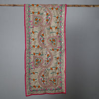 Pink - Ranihati Chapa Work Phulkari Embroidery Chanderi Silk Stole 38