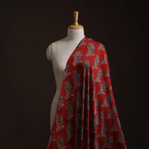 Red - Ajrakh Hand Block Print Natural Dyed Modal Silk Fabric 10