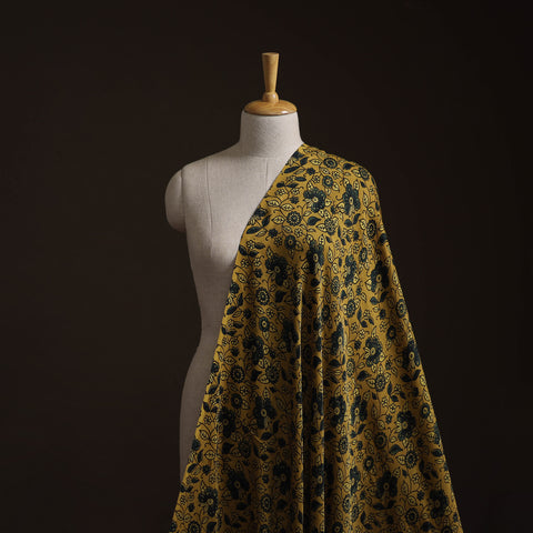 Yellow - Ajrakh Hand Block Print Natural Dyed Modal Silk Fabric 13