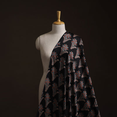 Black - Ajrakh Hand Block Print Natural Dyed Modal Silk Fabric 14