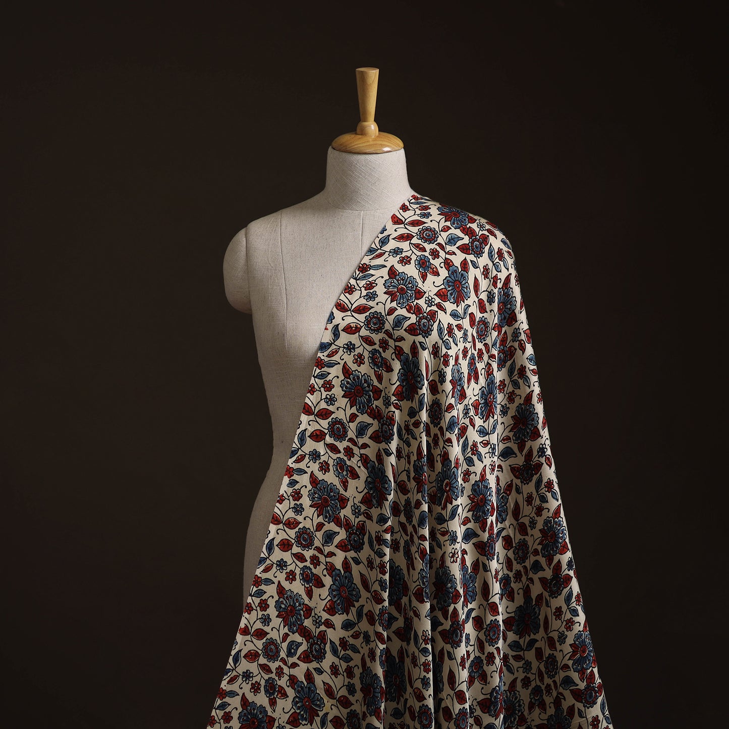 Multicolor - Ajrakh Hand Block Print Natural Dyed Modal Silk Fabric 17
