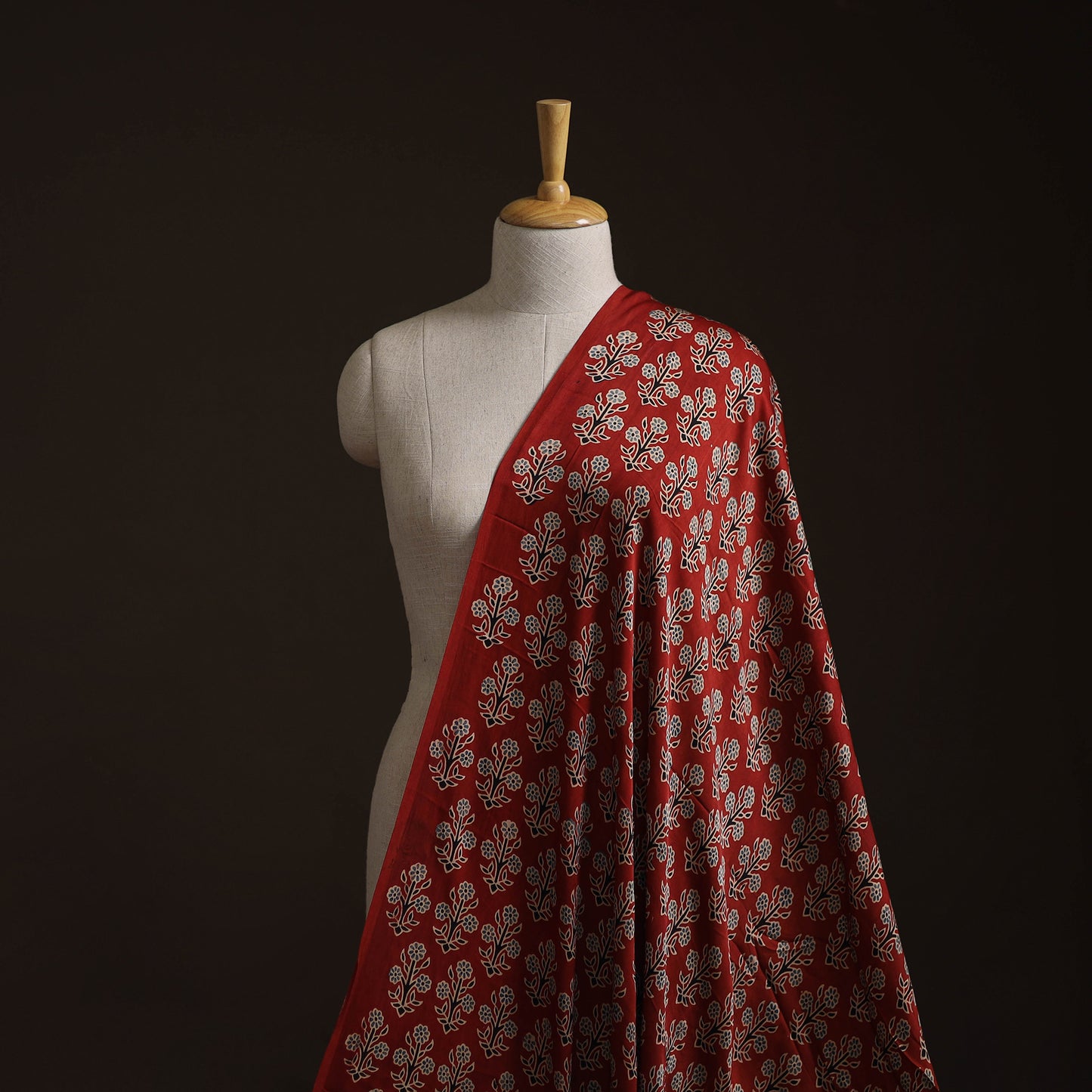 Red - Ajrakh Hand Block Print Natural Dyed Modal Silk Fabric 19