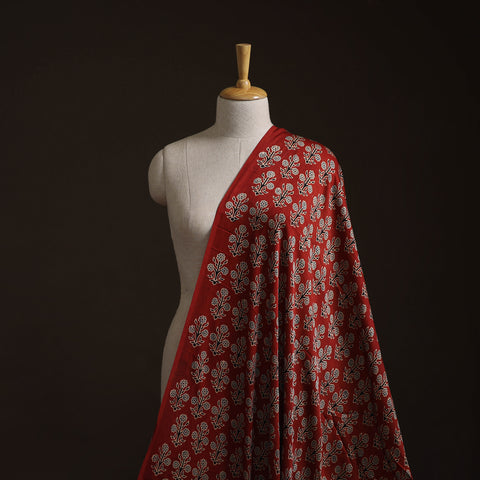 Red - Ajrakh Hand Block Print Natural Dyed Modal Silk Fabric 19