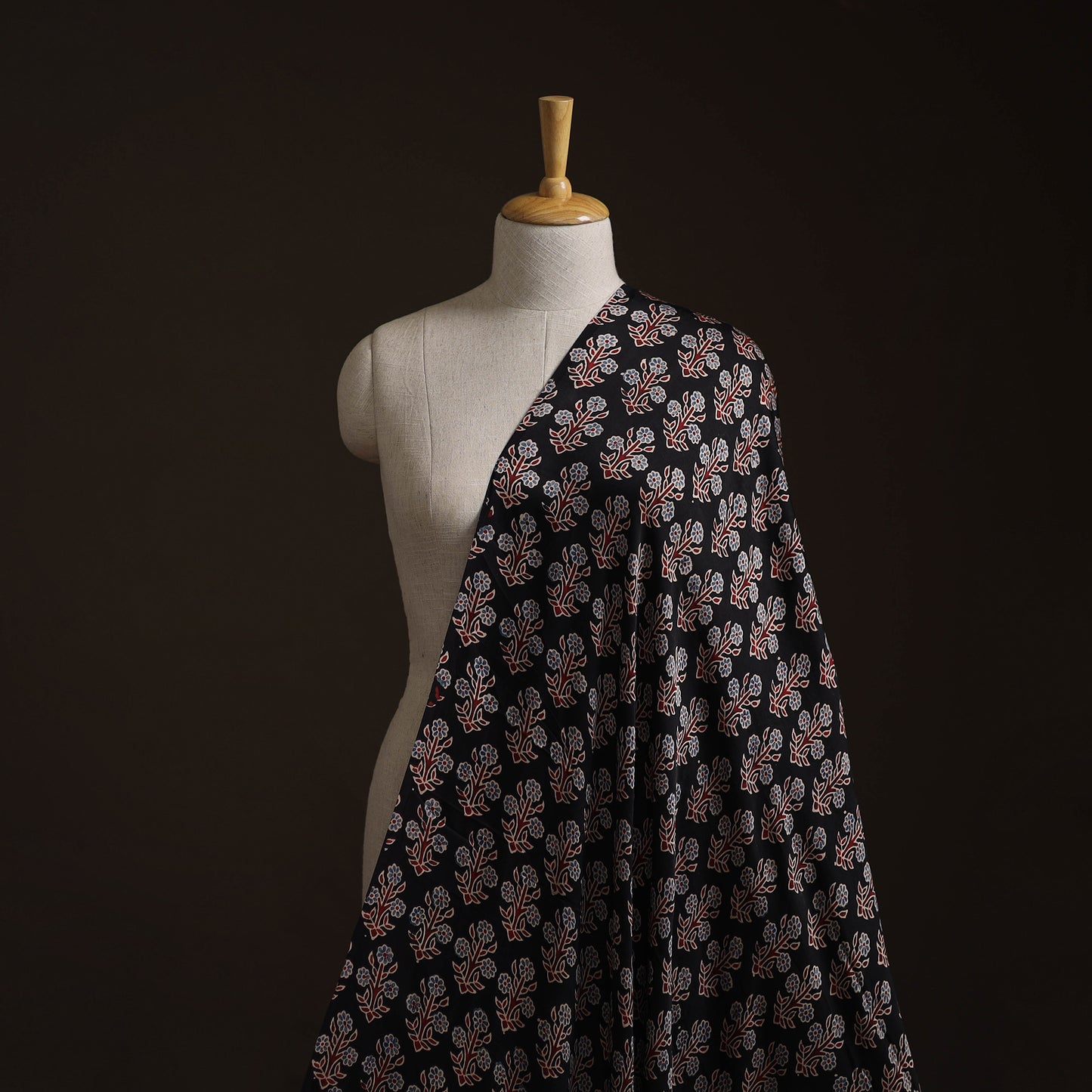 Black - Ajrakh Hand Block Print Natural Dyed Modal Silk Fabric 20