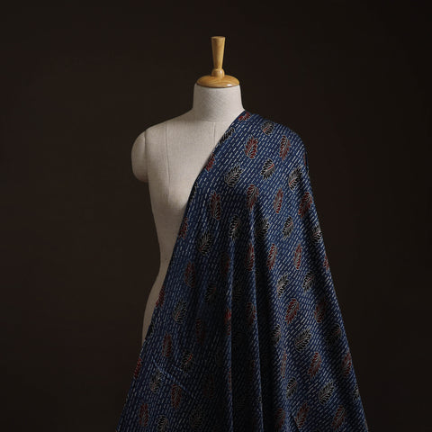 Blue - Ajrakh Hand Block Print Natural Dyed Modal Silk Fabric 21