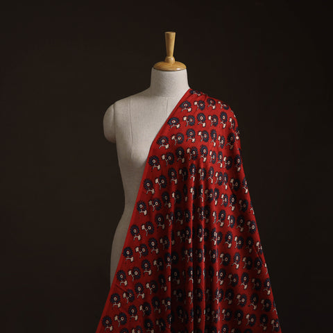 Red - Ajrakh Hand Block Print Natural Dyed Modal Silk Fabric 22