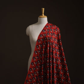 Red - Ajrakh Hand Block Print Natural Dyed Modal Silk Fabric 22