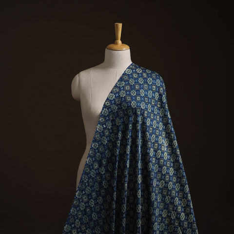 Blue - Ajrakh Hand Block Print Natural Dyed Modal Silk Fabric 23