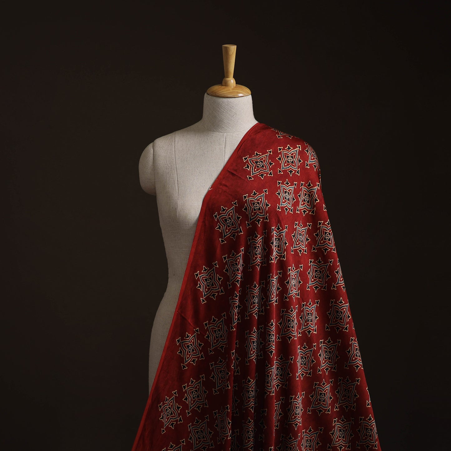 Red - Ajrakh Hand Block Print Natural Dyed Modal Silk Fabric 25