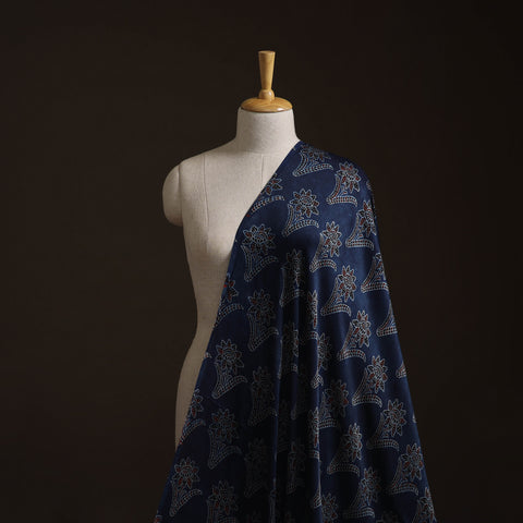 Blue - Ajrakh Hand Block Print Natural Dyed Modal Silk Fabric 26