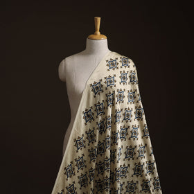 Beige - Ajrakh Hand Block Print Natural Dyed Modal Silk Fabric 27