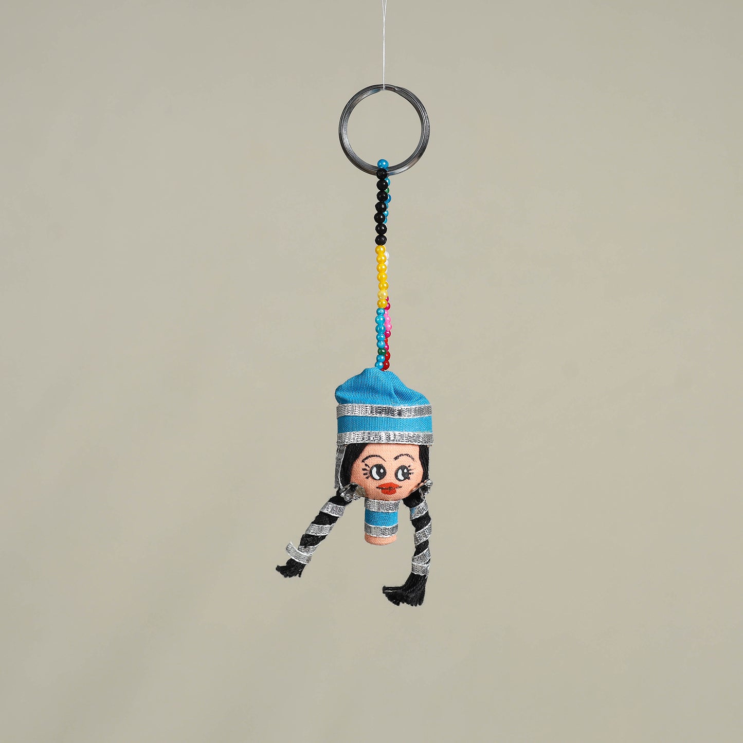 Blue Traditional Handmade Rajasthani Doll Face Keychain