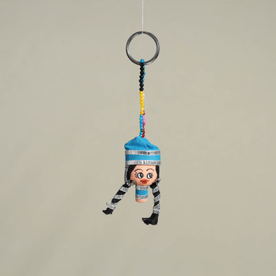 Blue Traditional Handmade Rajasthani Doll Face Keychain