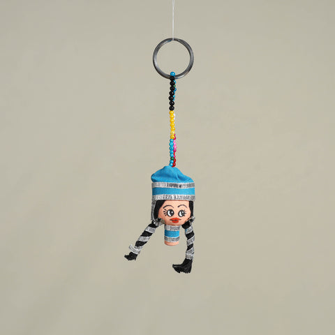 Blue Traditional Handmade Rajasthani Doll Face Keychain