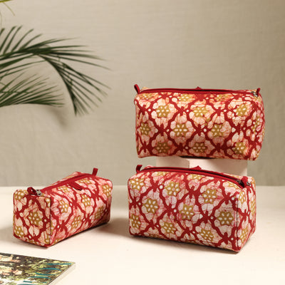 Red - Handmade Cotton Toiletry Bags (Set of 3) 138