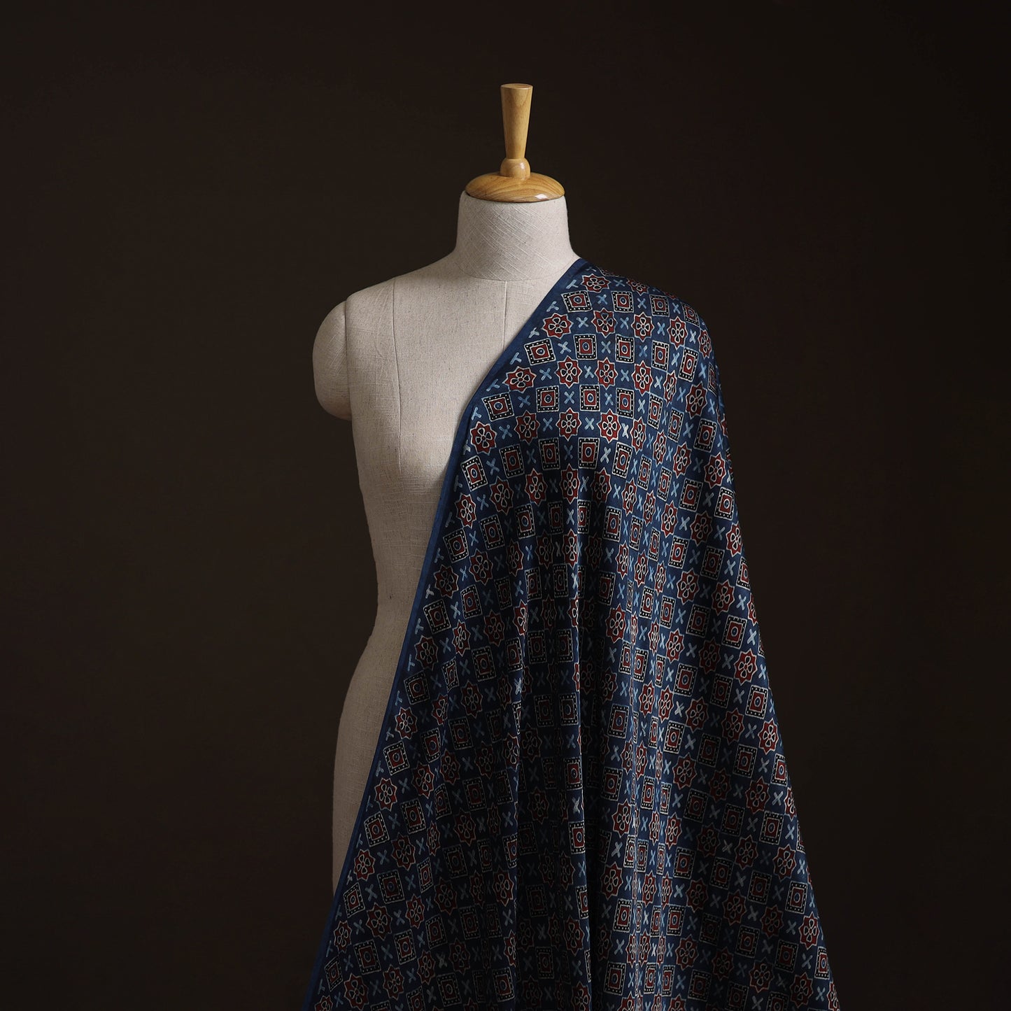 Blue - Ajrakh Hand Block Print Natural Dyed Modal Silk Fabric 29