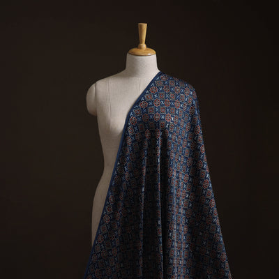 Blue - Ajrakh Hand Block Print Natural Dyed Modal Silk Fabric 29
