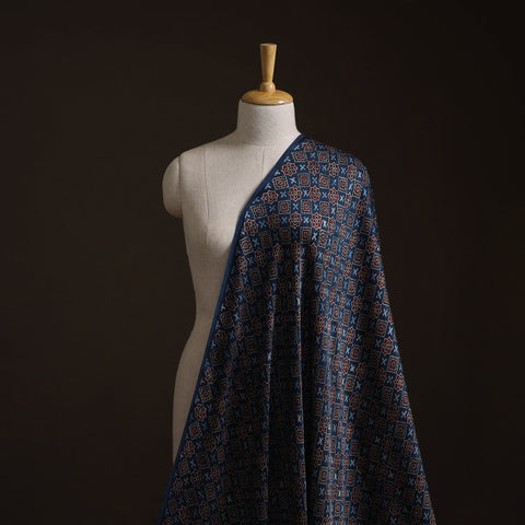 Blue - Ajrakh Hand Block Print Natural Dyed Modal Silk Fabric 29