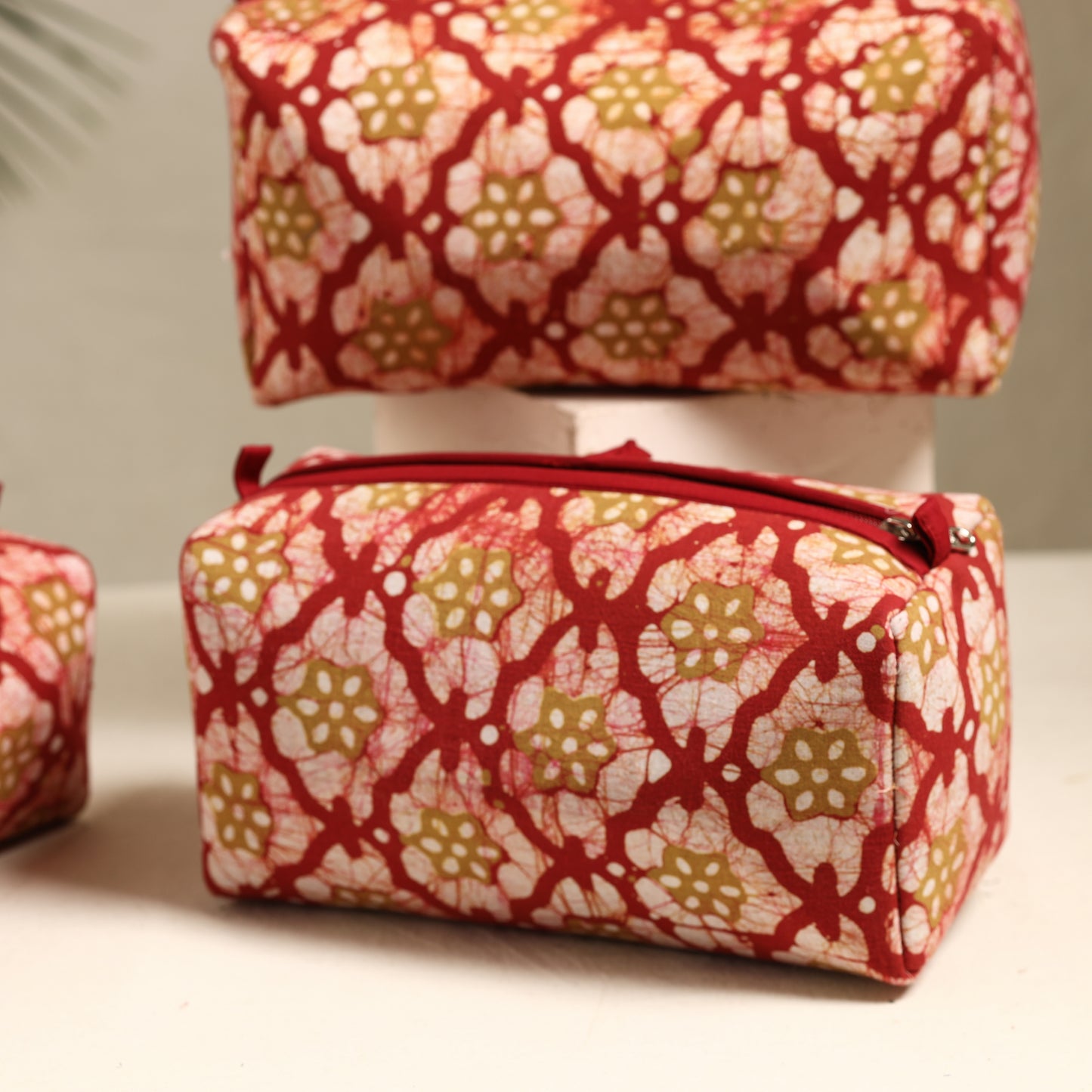 Red - Handmade Cotton Toiletry Bags (Set of 3) 138