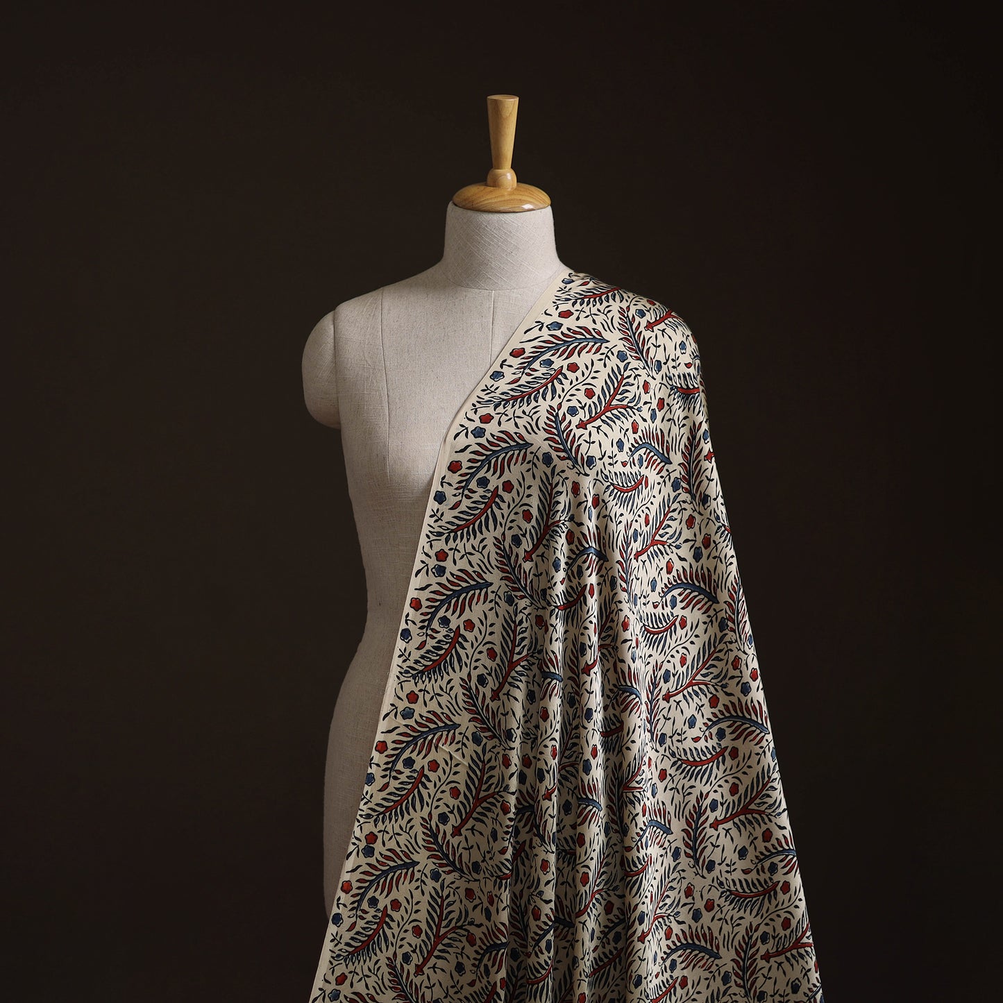 Beige - Ajrakh Hand Block Print Natural Dyed Modal Silk Fabric 32