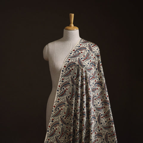 Beige - Ajrakh Hand Block Print Natural Dyed Modal Silk Fabric 32