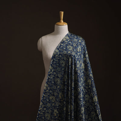 Blue - Ajrakh Hand Block Print Natural Dyed Modal Silk Fabric 33