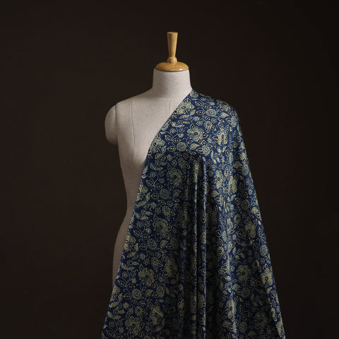 Blue - Ajrakh Hand Block Print Natural Dyed Modal Silk Fabric 33