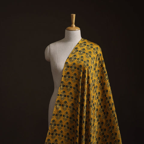 Yellow - Ajrakh Hand Block Print Natural Dyed Modal Silk Fabric 34